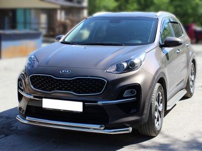 Дуга передняя по низу бампера радиусная двойная d-60+53 Технотек для Kia Sportage 2018 – н.в.
