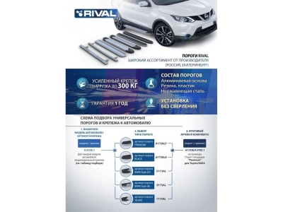 Пороги алюминиевые Rival Premium для Volkswagen Tiguan 2016-2021